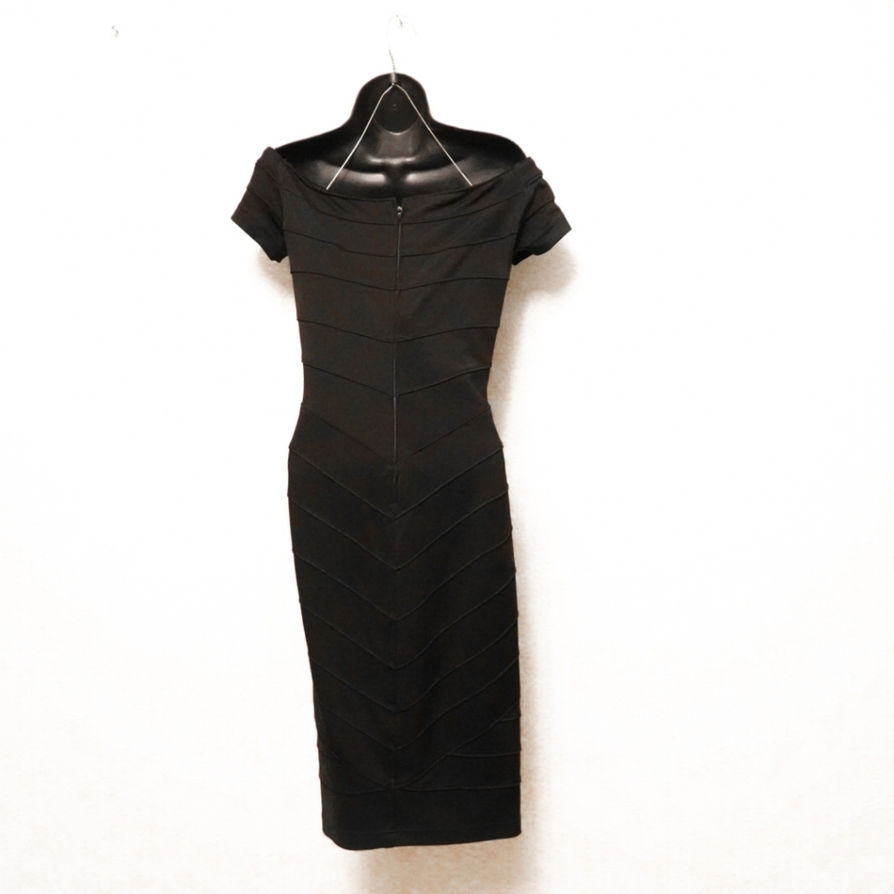 TADASHI COLLECTION Black Off-the-shoulder Midi Form-Fitting Dress, Medium - Picture 3 of 5